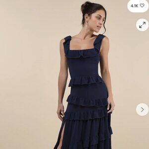 Lulus Navy Blue Ruffle Maxi Dress